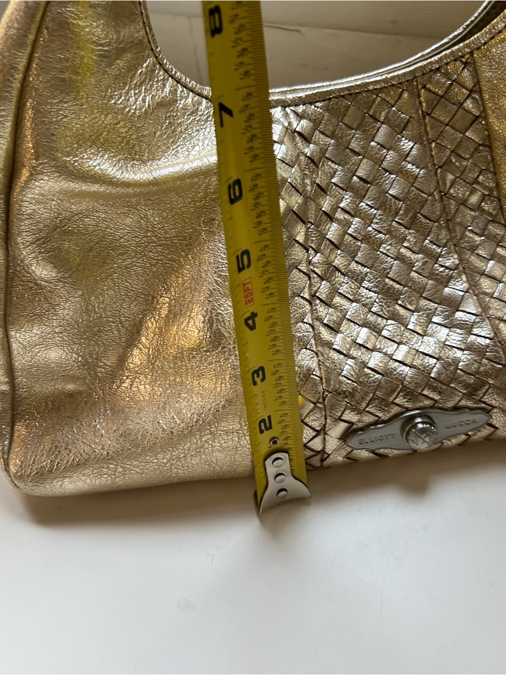 Elliott Lucca Metallic Gold Woven Leather Shoulder Bag - Picture 11 of 11